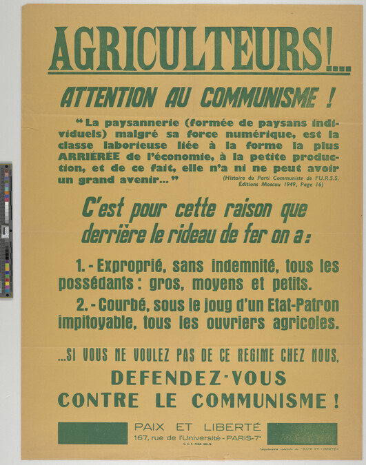 Alternate image #1 of Agriculteurs!... Attention au Communisme! (Farmers!  Beware of Communism)