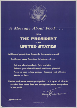 Message about Food from the President of the U.S. (Millions of people...)
