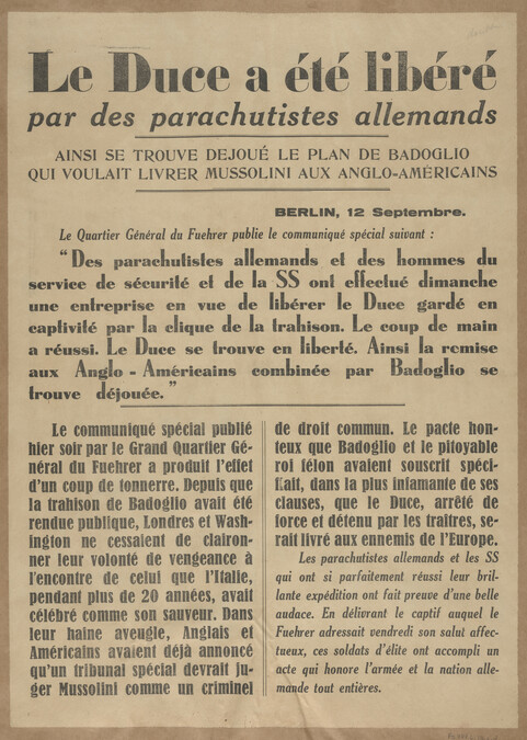 Le Duce a été liberé par des parachutistes allemands (notice) (The Duce was liberated by german paratroopers)