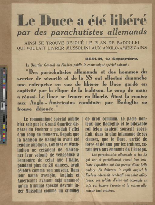 Alternate image #1 of Le Duce a été liberé par des parachutistes allemands (notice) (The Duce was liberated by german paratroopers)
