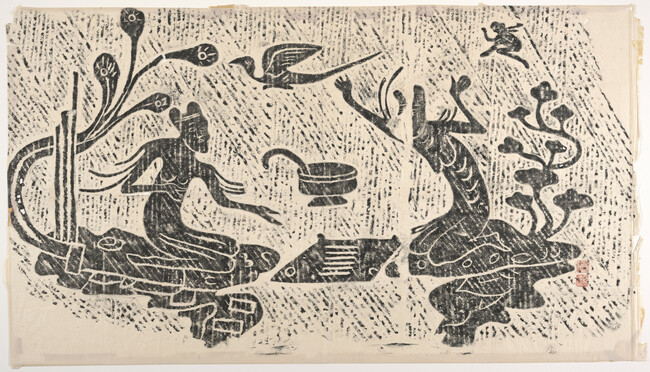 Szechwan Stone Rubbing (Celestial Beings Performing Divination or Playing 