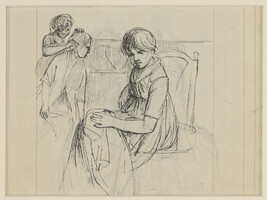Girl Sewing with Two Children Doing Their Hair (recto); Preparatory Sketch for a History Painting (verso)