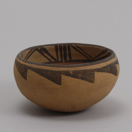 Bowl; Small, Black and Dark Red on Tan.