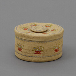Basket and lid, embroidered with a Floral Motif