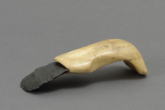 Skin Scraper with Stone Blade and Ivory Handle