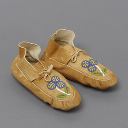 Moccasins decorated with Blue Flower Beading