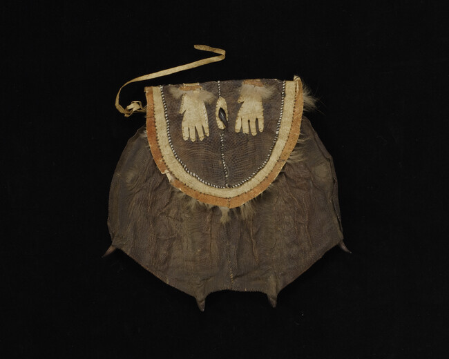 Pouch Made from Bird's Feet, Decorated with Dance Gloves with Down Trim on the front and a Pair of Boots on the reverse, with a Claw Clasp