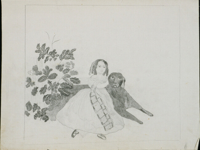 Untitled (Girl with Ringlets Sitting Next to Black Dog)