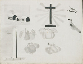 Untitled (House and Barn, Cross, Two Birds, Four Sets of Fruit, Monument Surrounded by a Fence)