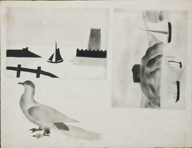 Untitled ( A Bird, Boat on Water with Castle, and Three Boats with Building on Hill)