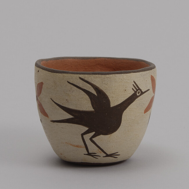 Small Bowl, Black and Red Bird Design on White