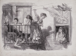 Family on Fire Escape (Ella was a Washtub Woman), drawing for illustration in 