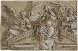 Study for a Funeral Decoration:  Mourning Woman and Two Angels over a Pediment