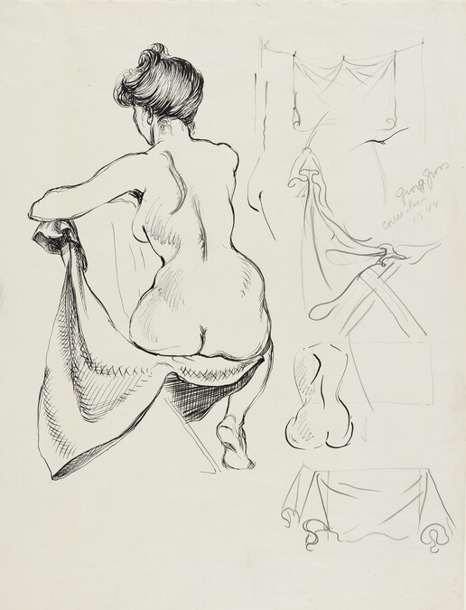 Studies of Seated Female Nude (central figure by Bischoff; right side sketches by Grosz)