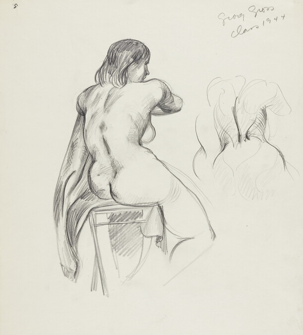 Studies of a Seated Female Nude (central figure by Bischoff; right side sketches by Grosz)