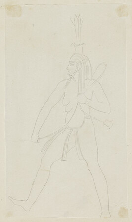 Striding Full Figure with Whip: Detail from Bas-relief on Colossal Statue of Memono, Thebes (tracing of...