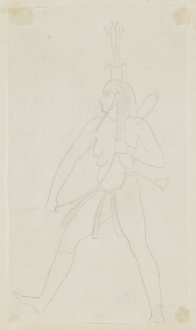 Striding Full Figure with Whip: Detail from Bas-relief on Colossal Statue of Memono, Thebes (tracing of an engraving)