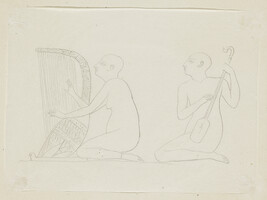 Two kneeling Musicians, Egyptian relief, Grottoes, Thebes (tracing of an engraving)