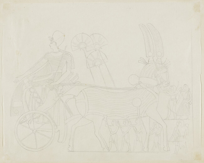 Hero in a Chariot Leading Prisoners, Egyptian Relief, Thebes (tracing of an engraving)