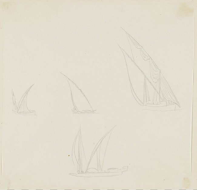 Four Sailboats from Landscape View of the Pyramids at Saggarah (tracing of an engraving)