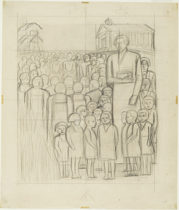 Study for Anglo-America plus sketch on reverse (Panel 13) for The Epic of American Civilization