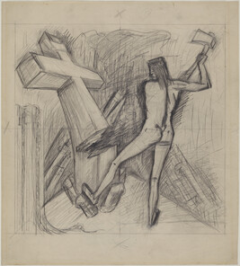 Study of Figure Chopping the Cross for the Modern Migration of Spirit (Panel 18) for The Epic of...