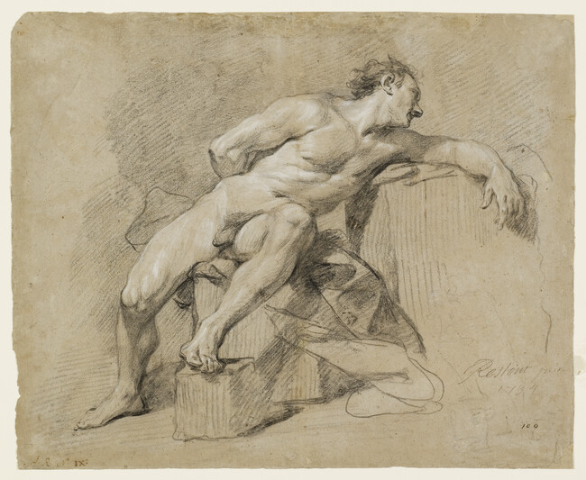 A Nude Man Seated, Leaning and Turning to the Right
