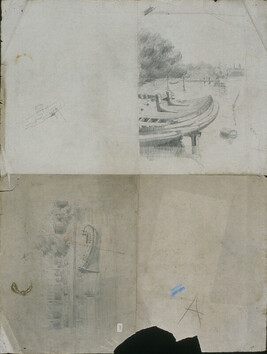 Obverse: Study from a Sculpture, Boy Strangling a Goose; Reverse: Studies of River Scenes with an...