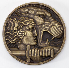 Nice War Memorial 1914-18 Commemorative Medal; Warrior and Lion (obverse); Nice War Memorial (reverse)...