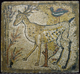 Fragment of a Mosaic Floor Panel depicting a Stag and Bird