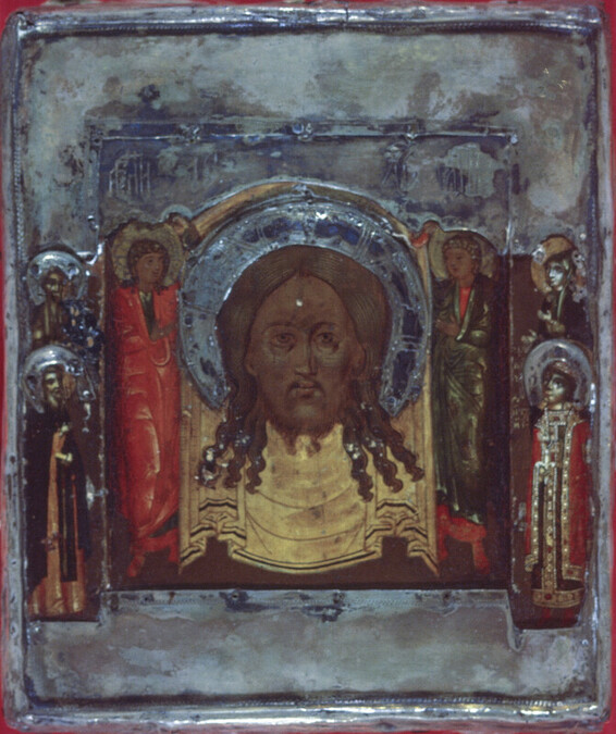 Saint Veronica's Sudarium:  The Saviour Nirukotvorniye (not made by hands) with Angels and Saints