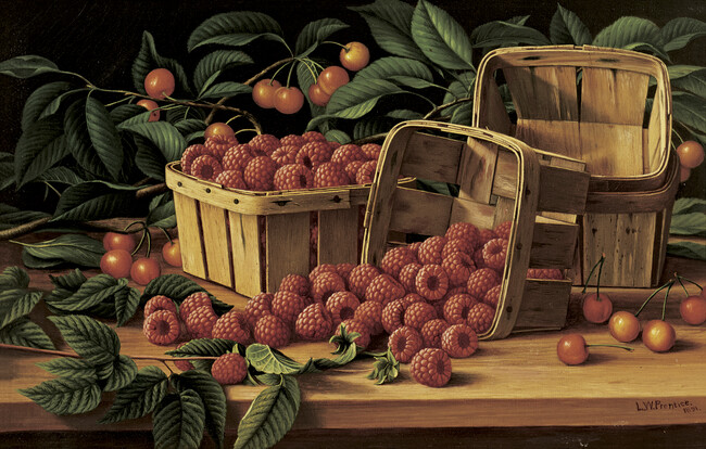 Cherries and Raspberries in a Basket