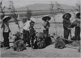 Vietnamese villagers by the roadside (left panel of panorama)