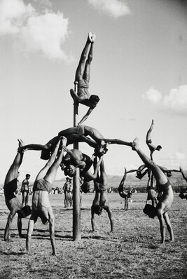 Gymnastics demonstration by military academy students, India