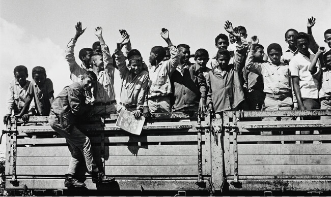 Truckload of children, Cuba (left panel of panorama)