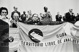 Cuban anti-iliteracy demonstratio, International Congress for Peace and Disarmament, Moscow, Russia...