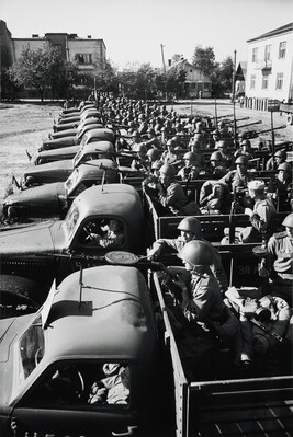 Transport trucks with soldiers