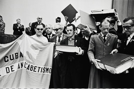 Cuban anti-iliteracy demonstratio, International Congress for Peace and Disarmament, Moscow, Russia...