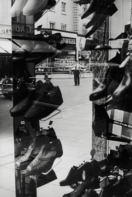 Shoe shop and traffic cop, London, UK