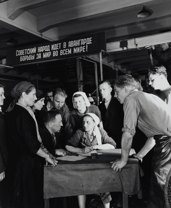 Workers signing the Worldwide Declaration of Peace