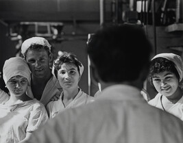 Attentive workers at the Astrakhan Glass Fiber Factory (right panel of panorama)