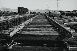 Prefabricated sections of track, Baikalo-Amurskaya Railroad, Tynda Town, Amur, Russia