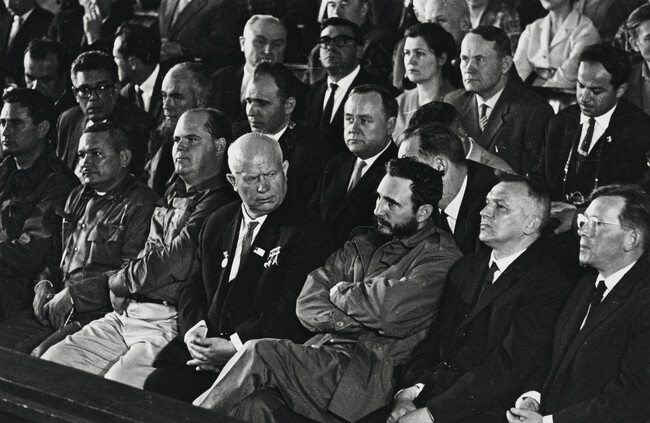 Khrushchev and Castro Enjoying Sports Spectacle, Moscow