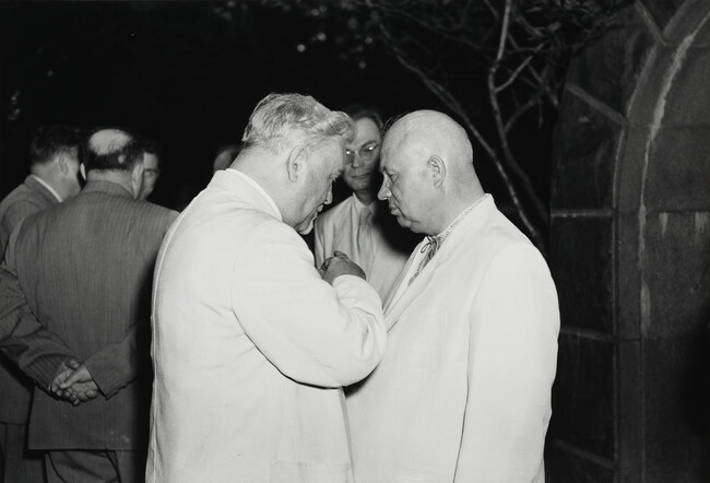 Bulganin and Khrushchev Confer, as Suslov Looks On