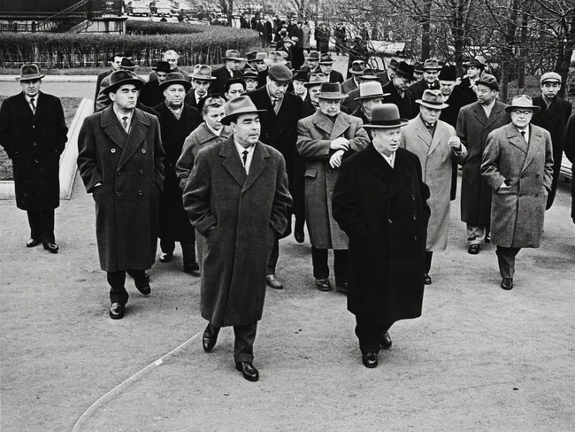 Khrushchev, Brezhnev and Politburo members out for a stroll