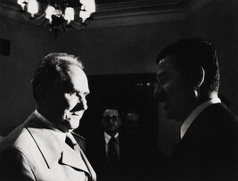 Kosygin (in light) with Saddam Hussein (in shadow), Baghdad