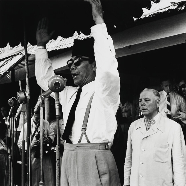 Sukarno and Voroshilov at a Rally