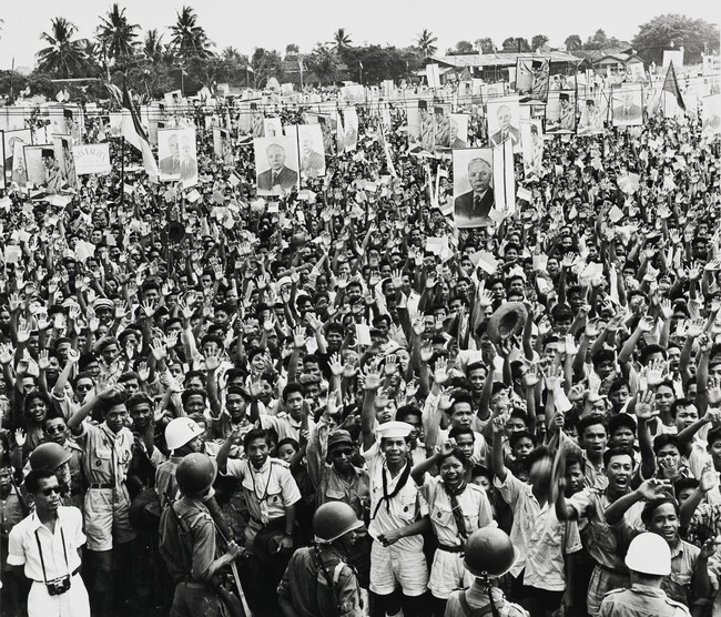 Crowd Hailing Visit of Voroshilov and Sukarno, City of Surakarta, Indonesia