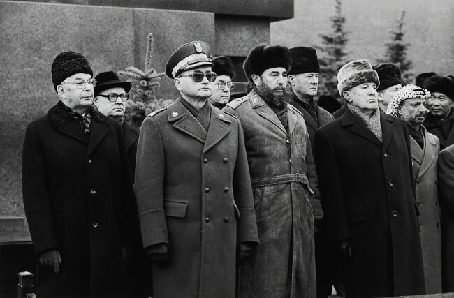 Foreign Dignitaries Paying Respects at Brezhnev's Funeral (including General Jaruzelski of Poland, Fidel Castro, and Yassir Arafat)