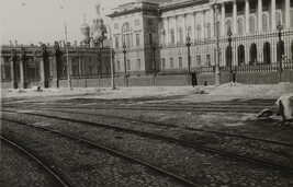 View of street with rail tracks, Leningrad